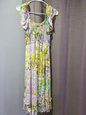 liberty Pastel Floral Tie-Front Maxi Dress in Yellow, Pink & Lavender